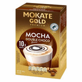 Mokate - Mocha Double Choco - 10 Sachets (140g): Enjoy a rich blend of coffee and chocolate with a creamy, caffeinated taste in every cup. Each box contains 10 sachets and clear product details on the front.